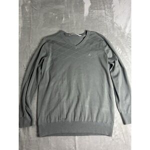Travis Mathew Men's Sweater Gray V Neck Medium Lightweight Knit Pullover